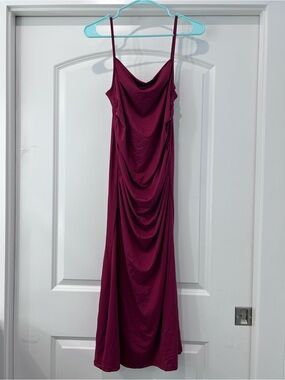 Draped Cowl Neck Slip Dress - Burgundy